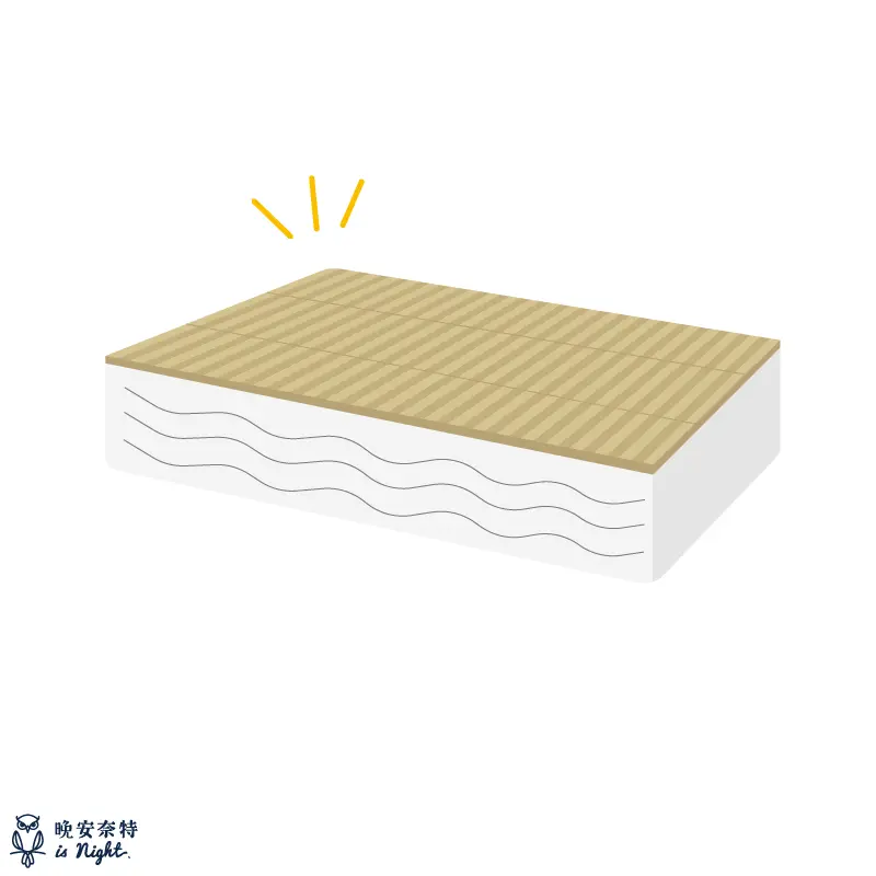 床太軟補救法 2：疊加硬材質薄墊（如椰棕墊、涼蓆）