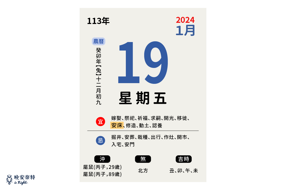 安床時間怎麼看？可在紙本農民曆上或者上網查詢到安床的良辰吉日！