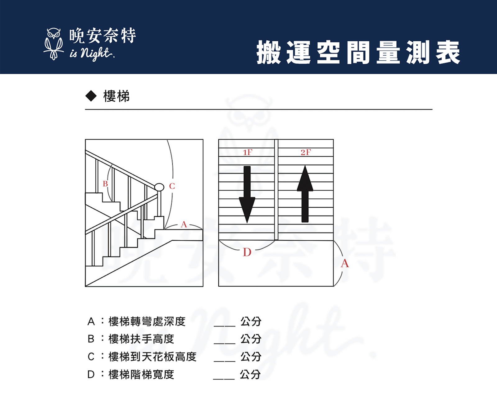 床墊搬運-樓梯空間量測表。